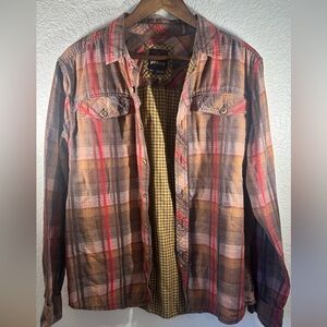 ✨ prAna Plaid Button Down Shirt mens Medium Brown Red Flannel